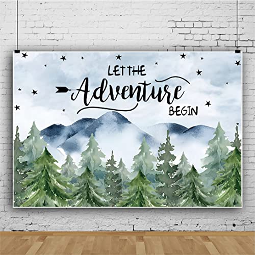Baocicco 10x8ft Adventure Awaits Baby Shower Backdrop Let The Adventure Begin Pine Tree Mountain Star Background Wilderness