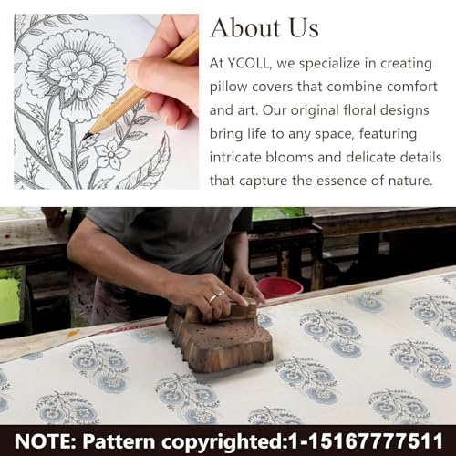 Image of YCOLL Vintage Floral Print Pillow Covers 18x18 Set of 2 Patterned Accent Decorative Cushion Covers Modern Farmhouse Throw Pillow Covers for Sofa Couch Chair Bed Living Room Home Decor, Dusty Blue