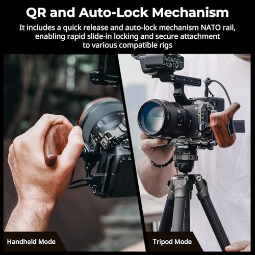 Image of SmallRig Rotating Left-Side Wooden Handle with NATO Clamp & NATO Rail, Load Capacity up to 15kg, One-Touch Rotation, 360 Angle Adjustment, Anti-Slip Design