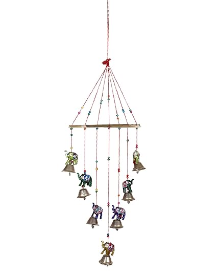 Kuber Industries Handcrafted Rajasthani Traditional Windchimes|Wooden Wall Hanging Toran,Latkan for Home D cor (Multicolor)