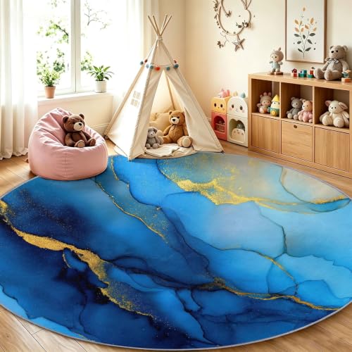 Tapis rond lavable au design abstrait fluide moderne de 120 cm - 4