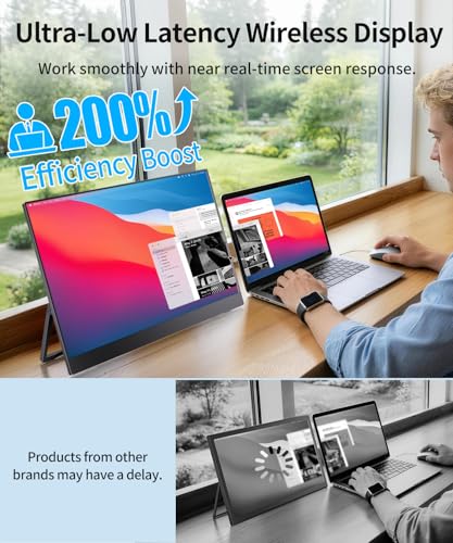 Image of 17.3 inch Wireless Portable Monitor for Laptop with Battery, 2.5K IPS | AirPlay & Miracast, Up to 3.5H Battery, Works with Laptop /Phone /Tablet, Auto-Rotation, Second Screen for Travel /Office /Home