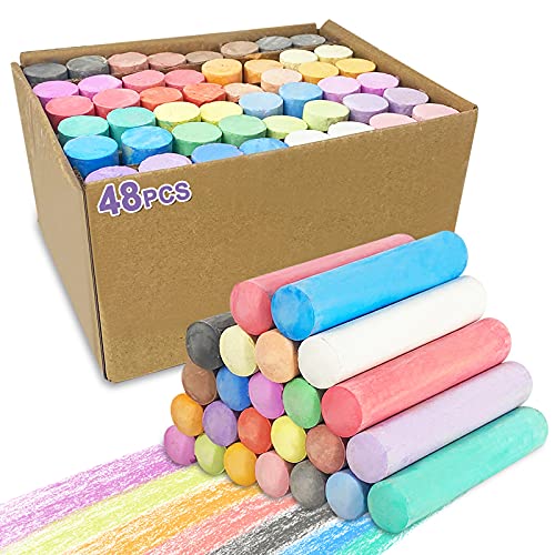 AMENON 48 Pack Sidewalk Chalks Set 24 Colors Washable Jumbo Drawing Chalks for Kids Toddlers Outdoor Art Play Painting on Chalk Board Classroom Blackboard Playground Birthday Party Favors