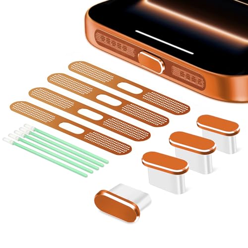 Image of USB C Dust Plug,USB C Port Cover Type C Charging Port Plug Cover Speaker Dust Cover, Accessories for iPhone 17, 17 Pro (Orange, for iPhone 17 Pro)
