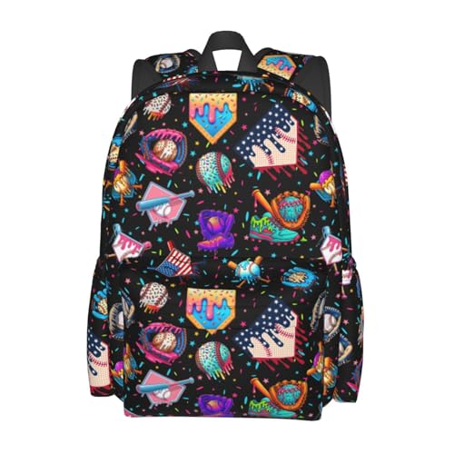 Baseball Drip Ice Cream Backpack 17 Inch, Large Capacity, Lightweight and Waterproof for Baseball Drip Ice Cream Loves2