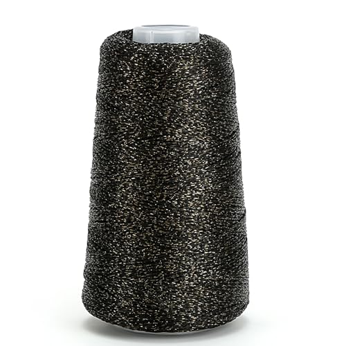 Image of Metallic Crochet Thread, 80g Lurex Yarn for Charms(Black Gold) | 35% lurex and 65% polyester, 628 yd #2 fine thread; adds metallic shine to crochet, knitting, charms, clothing and decor