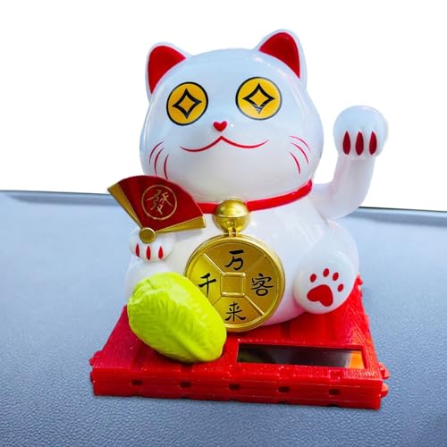 Maciun Chat porte-bonheur solaire - Figurine de chat à énergie solaire avec bras oscillant | Figurine de chat économe en énergie avec tête secouante - Ornements pour cuisine, salon, voiture