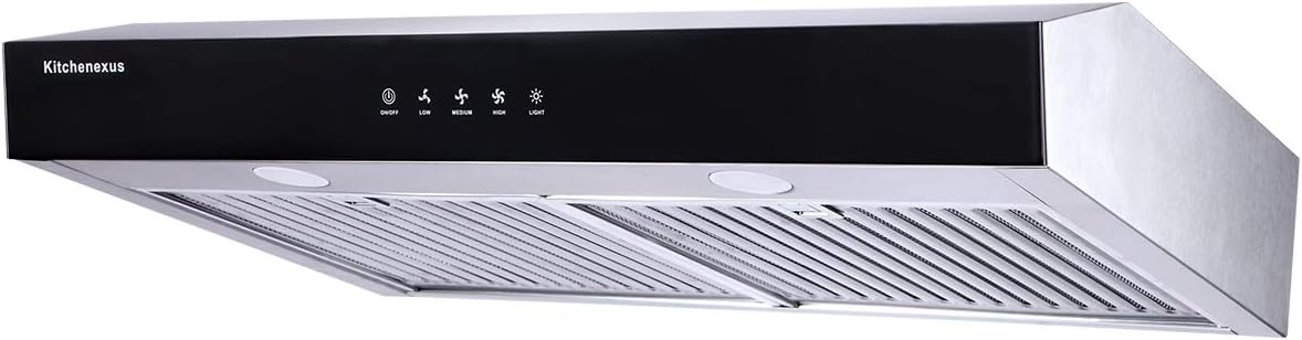 Range Hood 30 inch,Kitchenexus Stainless Steel Touch Screen Display Ducted/ductless Under Cabinet Black Kitchen Vent Hood with LED Lighting and Hybrid Stainless Steel Filters 300CFM T-16JA Range Hood 30 inch,Kitchenexus Stainless Steel Touch Screen Display Ducted/ductless Under Cabinet Black Kitchen Vent Hood with LED Lighting and Hybrid Stainless Steel Filters 300CFM T-16JA