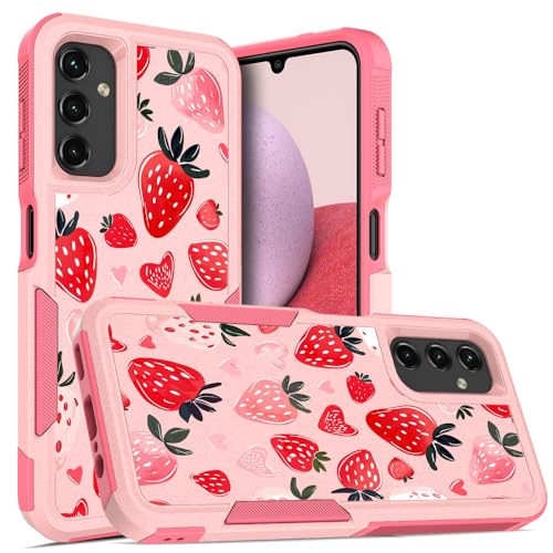 Case for Samsung Galaxy A14 5G Phone Pink Strawberry Samsung A14 Case 6.6 Inch A14 4G LTE Cases 2 in 1 Dual Layer Shock Slim Protective Covers for A14 Phone Cases