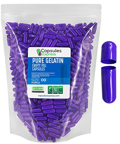 XPRS Nutra Size 00 Purple Empty Gelatin Capsules - 1000 Count Pure Gelatin Pill Capsule - DIY Supplement Filling