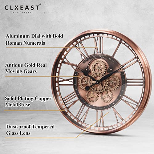 Clxeast Oversized Large Moving Gear Wall Clock,Industrial Decor Wall Clock,Modern Luxury Silent Rose Gold Metal Wall Clock For Living Room Decor, Bronze Copper (27.6 Inch) #TOP2