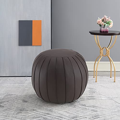 C Comfortland Unstuffed Pouf, Faux Leather Poufs Cover, Large Round Poof Ottomans, Floor Bean Bag Ottoman, Foot Rest Storage Pouffe For Living Room, Bedroom, Or Gifts Brown #TOP1
