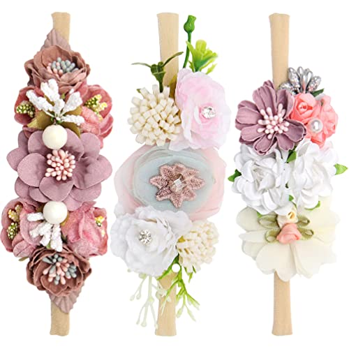 LALAFINA 3 peças de faixas de cabelo elásticas para bebês meninas com flores e coroa floral para cri