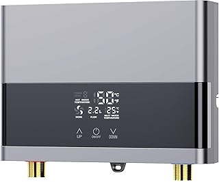 Elektronischer Durchlauferhitzer Küche 220V 6000W elektrische Warmwasserbereiter tankloser Mini-Warmwasserbereiter mit LED Temperaturanzeige, Elektrisch Instant Klein Durchlauferhitzer (Sliver)