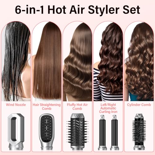 Airstyle 6 in 1,Onftrym 1000W Haartrockner mit 3 Temperaturen,Multi Hairstyler,Lockenstab Automatisch,Warmluftbürste,Glätteisen,Hair Styler Set für Styling Volumisieren Locken Glätte,Geschenk für Frau