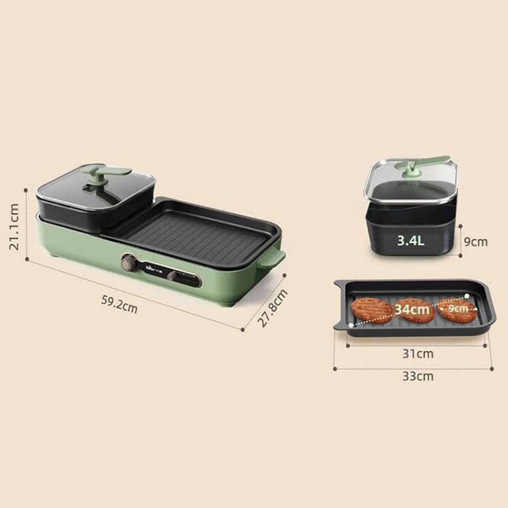 hot Pot Mandarin Duck Pot Shabu Integrated Electric Hot Pot Removable Barbecue Pot Household Multi-Function Cooking Pot Grill stockpots (Color : Green)