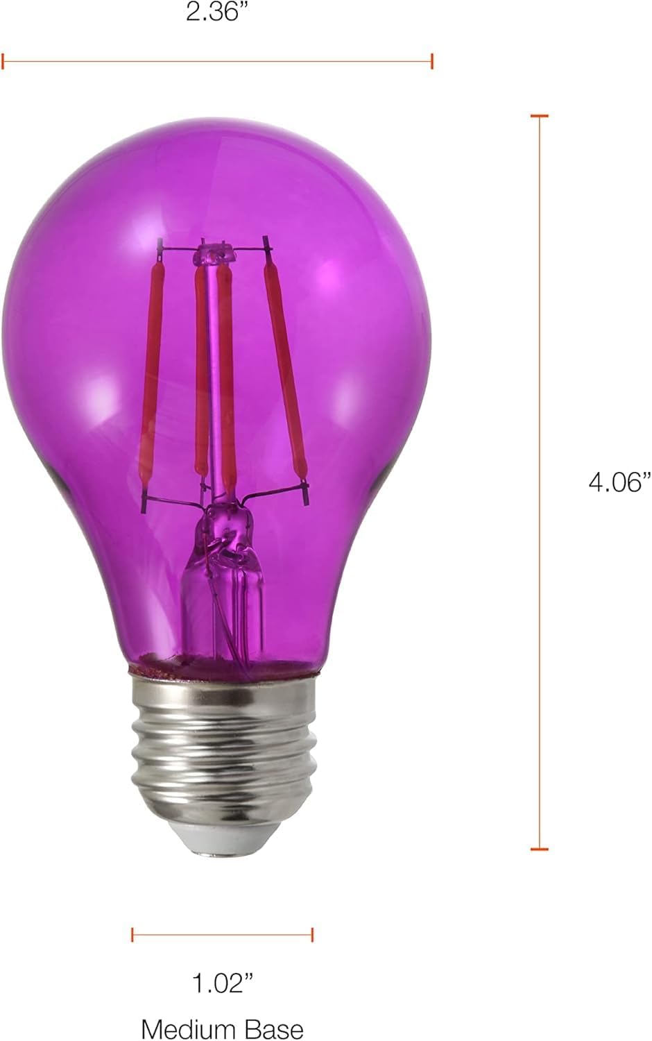 LEDVANCE Sylvania LED Purple Glass Filament A19 Light Bulb, Dimmable, Efficient 4.5W, E26 Medium Base, 1 Pack