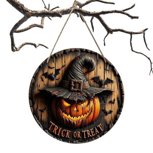 Setreiros de bruxa e caveira para o Halloween - ornamento de alpendre de abóbora, decoração festiva, letreiros de madeira para porta