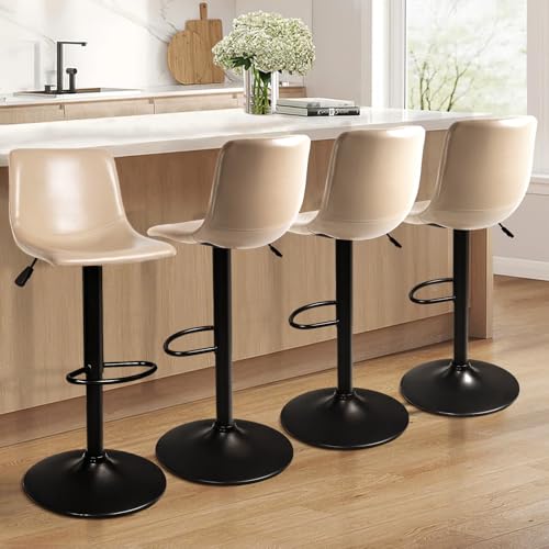 Image of Waleaf Adjustable Bar Stools Set of 4, Modern Faux Leather Swivel Barstools