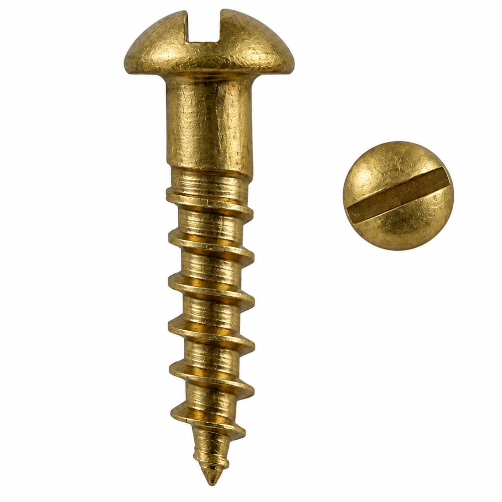 Nuts About Bolts | 10g x 2 1/2" (5 x 65mm) Solid Brass Round Head Slotted Wood Screw | Pack of 100