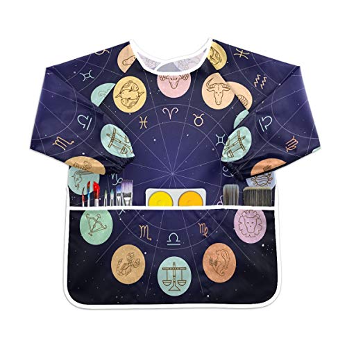 銀河干支星座幼児の子供のエプロン防水絵画アーティストのよだれかけのスモック、年齢1-6のための子供の芸術のスモック