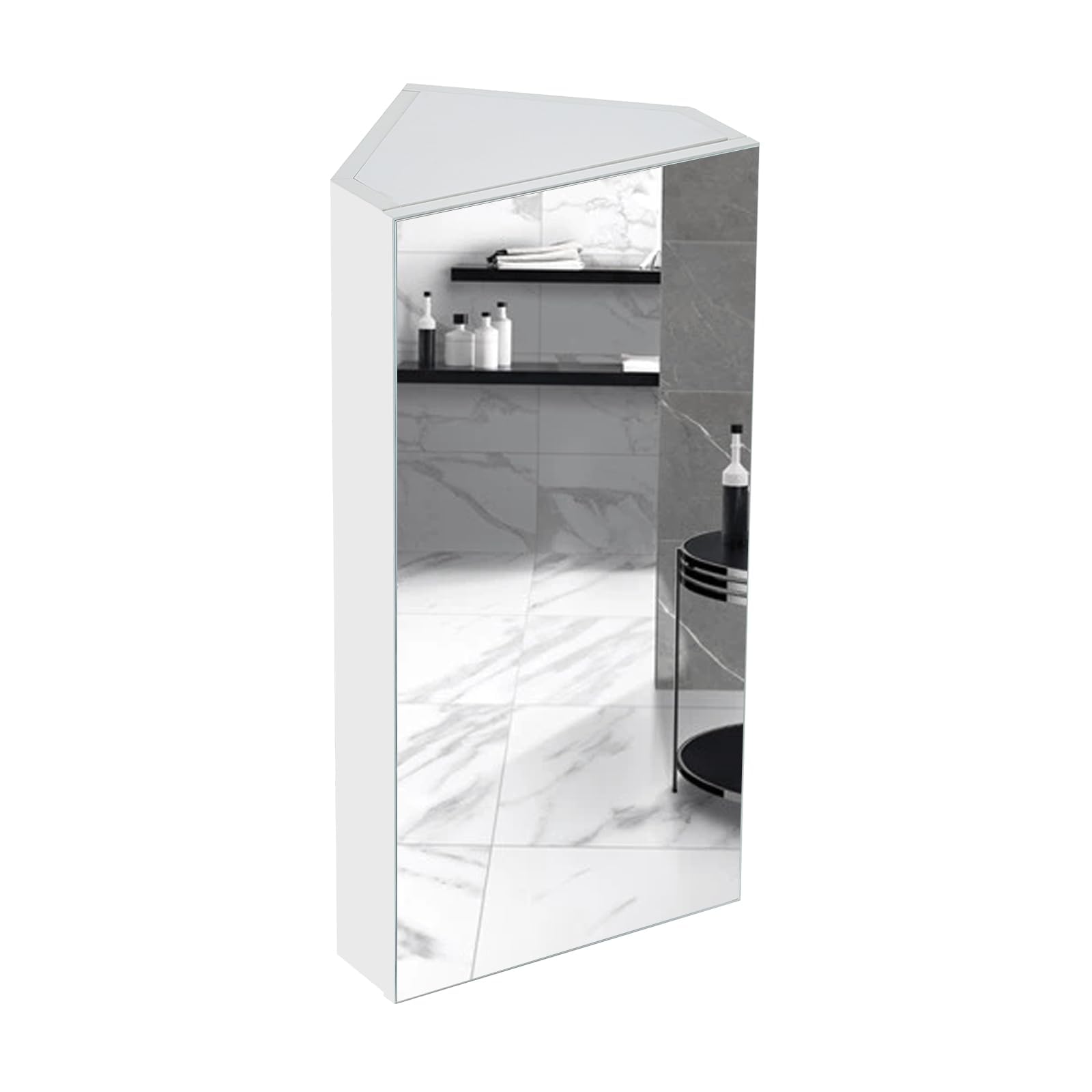 Corner Bathroom Mirror Cabinet with 2 Shelves Bathroom Storage Cabinet with Storage Shelves Wall Mounted MDF Cupboard Storage Unit (30x24x60cm)