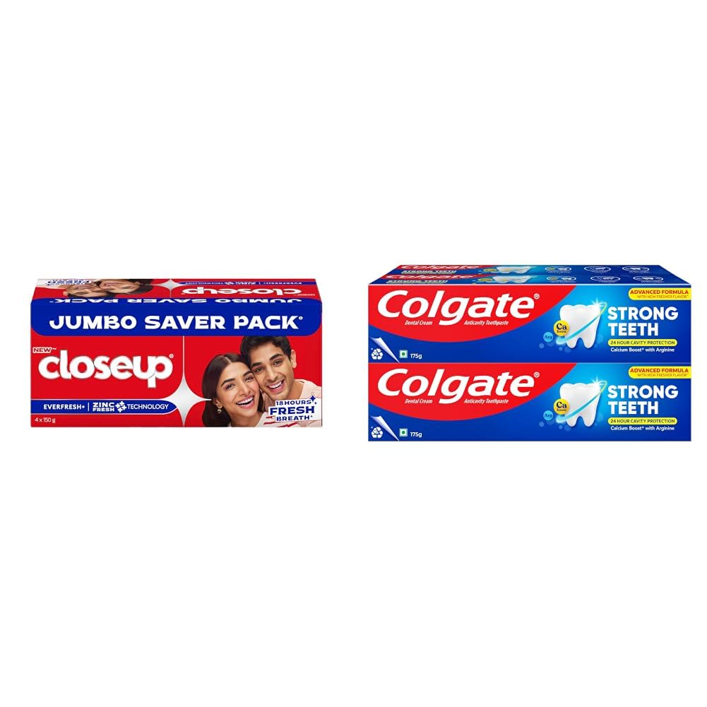 Close Up Toothpaste | Long lasting 18 Hours Of Fresh Breath & White Teeth - 600g (Pack of 4) & Colgate Strong Teeth Calcium-Boost Toothpaste, 700g (175g X 4)-image-3