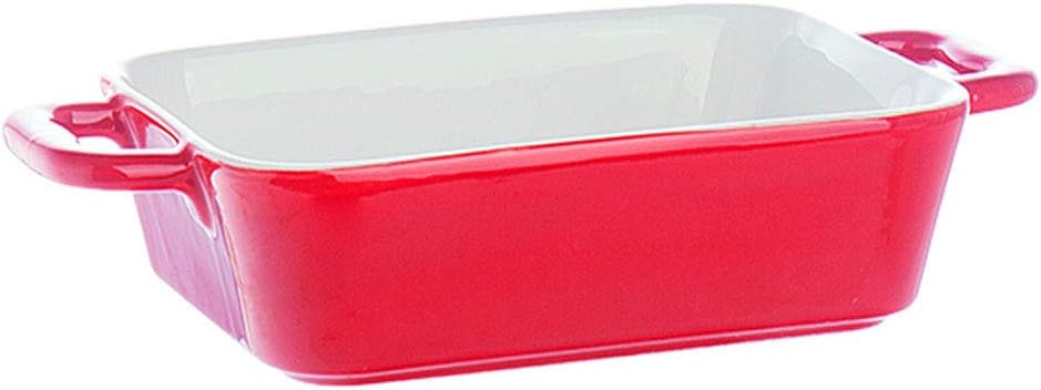 Baking Dish Rectangular Ceramic Grilled Cheese Risotto Baking Pan Microwave Oven Baking Dish Western Pottery 6 Color Optional Bakeware (Color : Yellow) (Red)