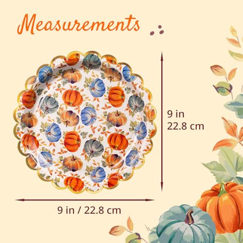 Image of Confettiville Thanksgiving Paper Plates, 50-Count Fall-Themed Decorative Disposable Serving Plates, Pale Apricot, Gold Foil Scalloped Edge, 9 Inches