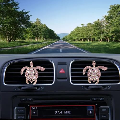 Image of Car Air Freshener Women Car Vent Clips Decorations 2 PCS Cute Sea Turtles Car Interior Accessories Car Vent Diffuser (Diamond Pink Turtle, 2 inch)