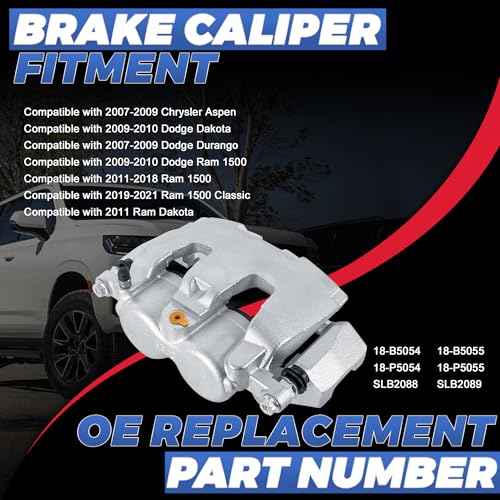 Image of 18B5055 18B5054 Front Disc Brake Calipers Compatible with 2011-18 Ram 1500 | 2PCS Front Driver & Passenger Side Calipers with Bracket Compatible with 07-09 Chrysler Aspen, Dodge Durango,2011-18 Ram 1500