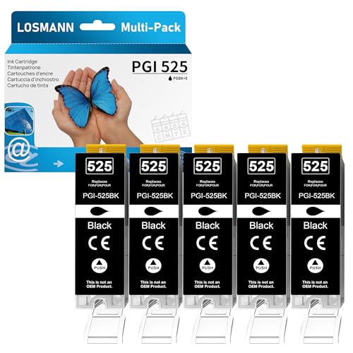 LOSMANN Druckerpatronen Kompatibel für Canon PGI-525 BK für Pixma MG5250 MG5300 MG5340 MG5350 MG6250 MG8150 MG8250 MX885 MX895 IP4840 IP4850 IP4900 MG5140 MG5150 MG5240 MX710 MX715 (5 Schwarz) LOSMANN Druckerpatronen Kompatibel für Canon PGI-525 BK für Pixma MG5250 MG5300 MG5340 MG5350 MG6250 MG8150 MG8250 MX885 MX895 IP4840 IP4850 IP4900 MG5140 MG5150 MG5240 MX710 MX715 (5 Schwarz)