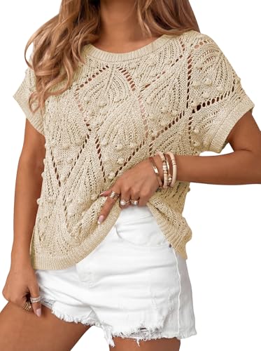 Image of Cakulo Womens Summer Crochet Boho Crop Tops Short Sleeve Lightweight Knit Sweater 2026 Beach Vacation Cruise Resort Wear