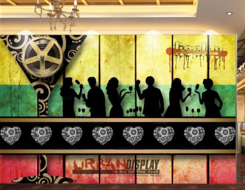 Mural de pared de engranajes y madera con efecto 3D exclusivo para restaurantes de diseño moderno 3