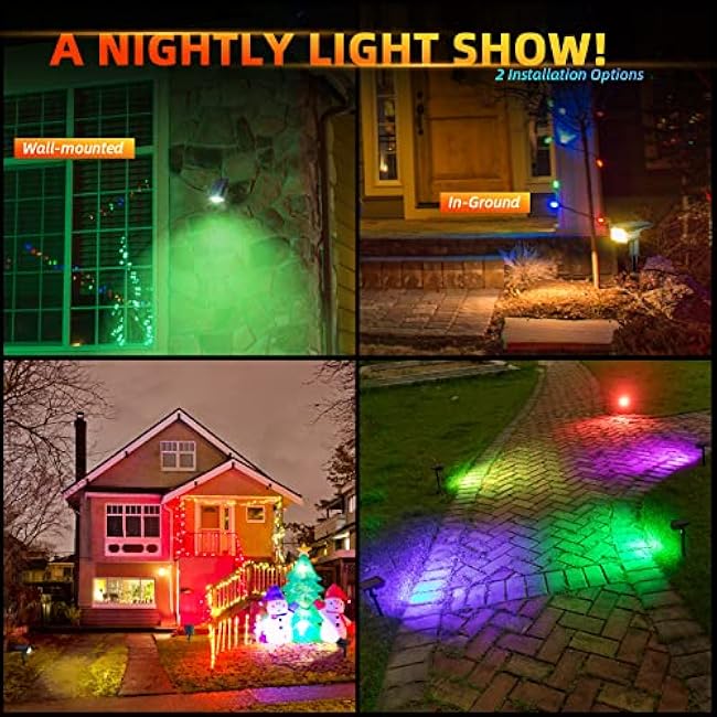 Solar Spotlights Outdoor Color Changing RGB Landscape Path Lights Multicoloured Spotlights 2 Pack