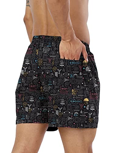 Image of The Souled Store F.R.I.E.N.D.S: Doodle Mens and Womens Graphic Printed Cotton Boxer Shorts Black