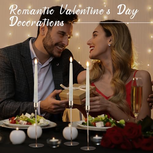 Image of Baquler Flameless Taper Candles LED Flickering Candlesticks, Ivory, 40 Pcs | 8.5 /9.7 /10.8 /12.8 Inch, Battery Operated, Flickering Glow, Artificial Fake Candle, Wedding Halloween Christmas Birthday Decor
