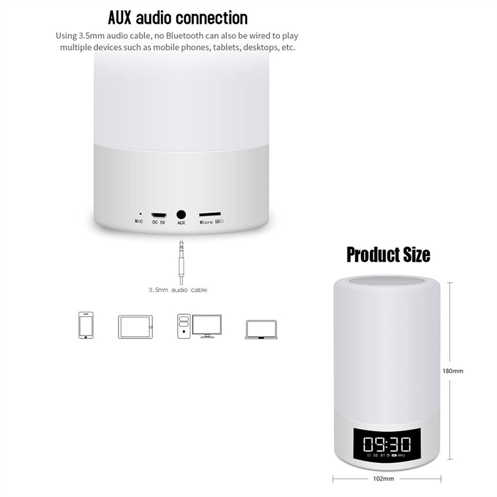 Nachtlichter, Bluetooth-Lautsprecher, multifunktional, kabellos, Bluetooth-Lautsprecher, intelligenter Musik-Wecker, LED-Tischlampe, Nachttischlampe, Nachtlicht
