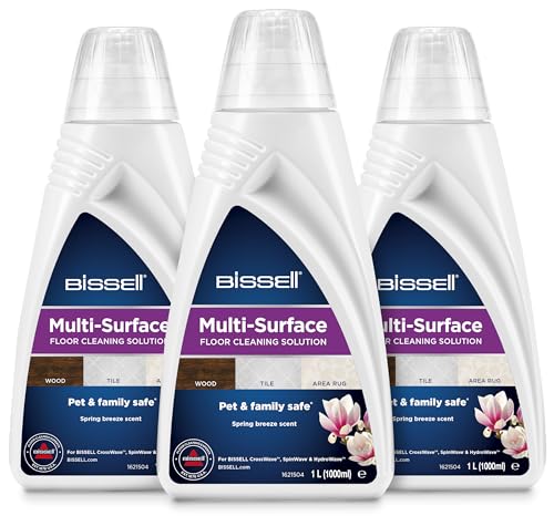BISSELL Multi Surface Reinigungslösungen Pack, Fleckenreiniger für Holzböden, Laminat und Teppiche, 3 x 1 Liter, Für CrossWave, SpinWave und HydroWave, 2885