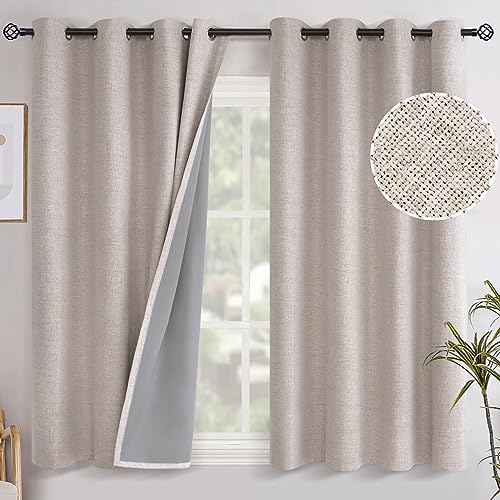 YoungsTex Short Linen Blackout Curtains 45 Inches Length, Grommet Thermal