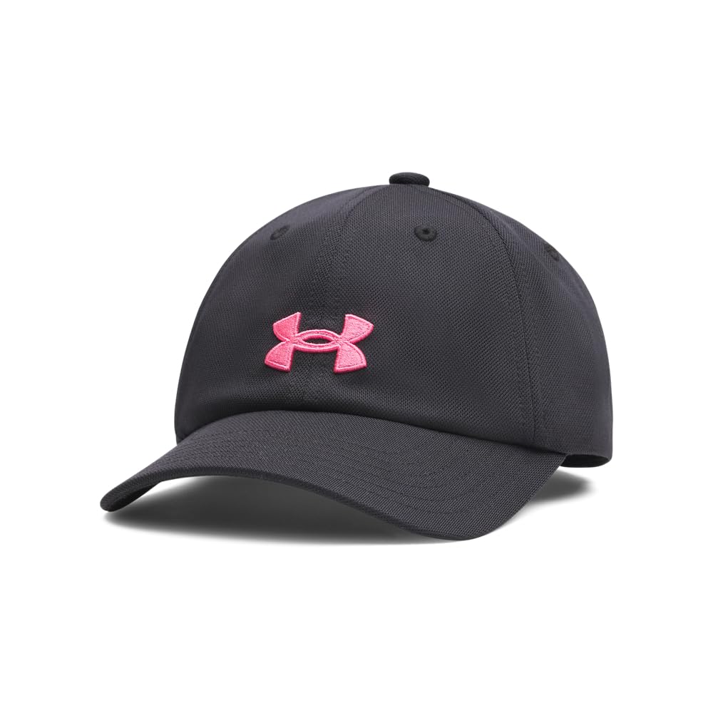 Under Armour Girls' Blitzing Adjustable, Comfortable Sports Cap for All-Day Breathability and Sun Protection, Girls' Cap with Adjustable Sizing and Pre-Curved Visor,Black / / Super Pink,OSFM