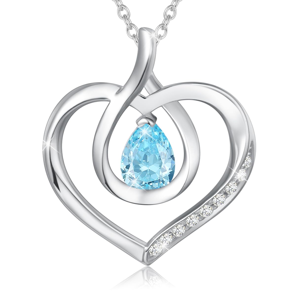 AGVANA Heart Birthstone Necklace for Women Sterling Silver