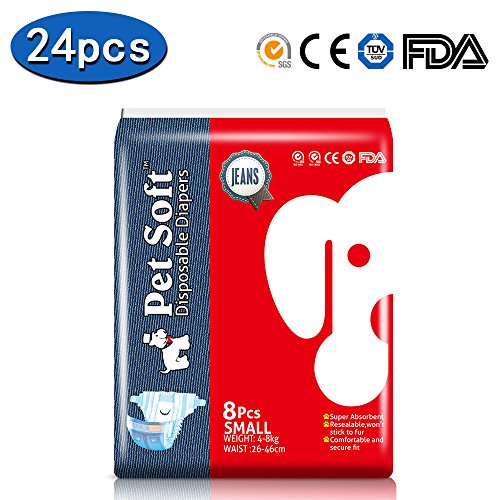 Disposable Dog Diapers For Female Dogs - Dono Jeans Super Absorbent Soft Pet Diapers For Female Puppy Dogs, Including 24Pcs Diapers #TOP1