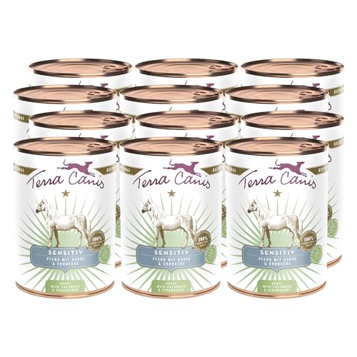 Terra Canis Pferd, Gurke & Erdbeere - Sensitiv Nassfutter, 12x400g I Premium Hundefutter für verdauungssensible Hunde I Allergenfrei, getreidearm & leicht verdaulich…