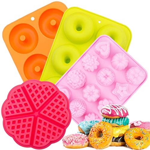 Moldes de Silicona Donut,Resistente al Calor a 300 °C,Adecuado para Pasteles,Galletas,Bagels, Muffins-Naranja,Rosa Roja,Verde,6 cavidades,Paquete de 3