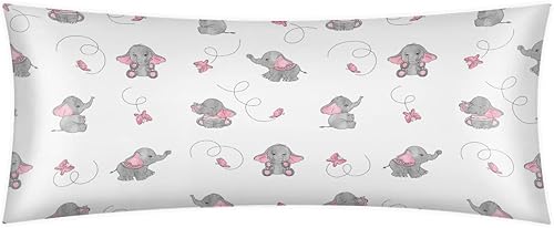 Funda de almohada larga con diseño de elefante, diseño de mariposa, para adultos, 21 x 54 pulgadas, almohada de satén refrescante con cremallera
