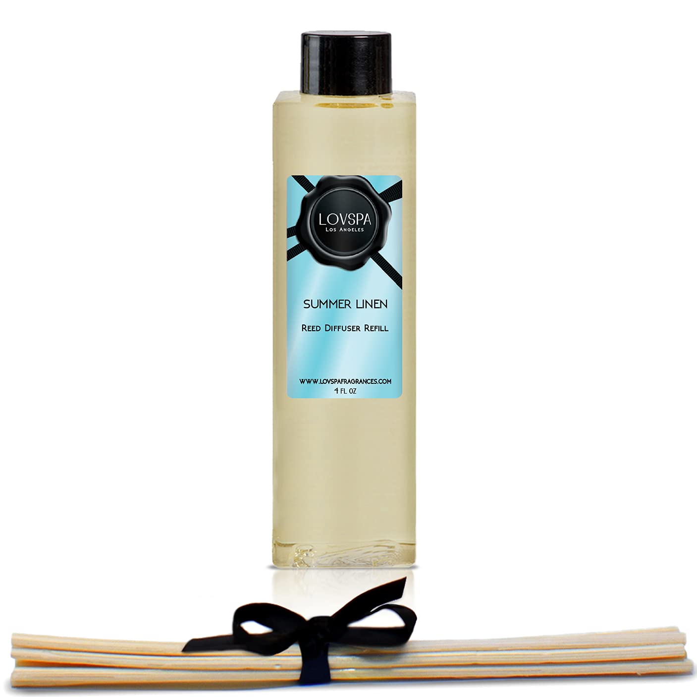 LOVSPASummer Linen Reed Diffuser Oil Refill with Replacement Reed Sticks - Lemon, Grapefruit, Aloe, Lavender and Golden Amber - Natural Essential Oils - Made in The USA
