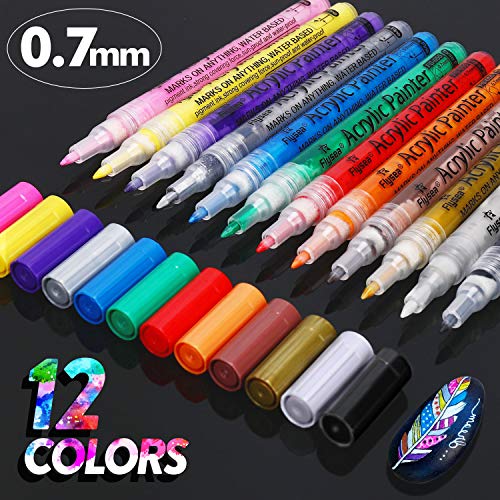 Acrylic Paint Marker Pens, RATEL 12 Colors Premium Waterproof Permanent Paint Art Marker Pen Set for Rock Painting, DIY Craft Projects, Ceramic, Glass, Canvas, Mug, Metal, Wood, Easter Egg
