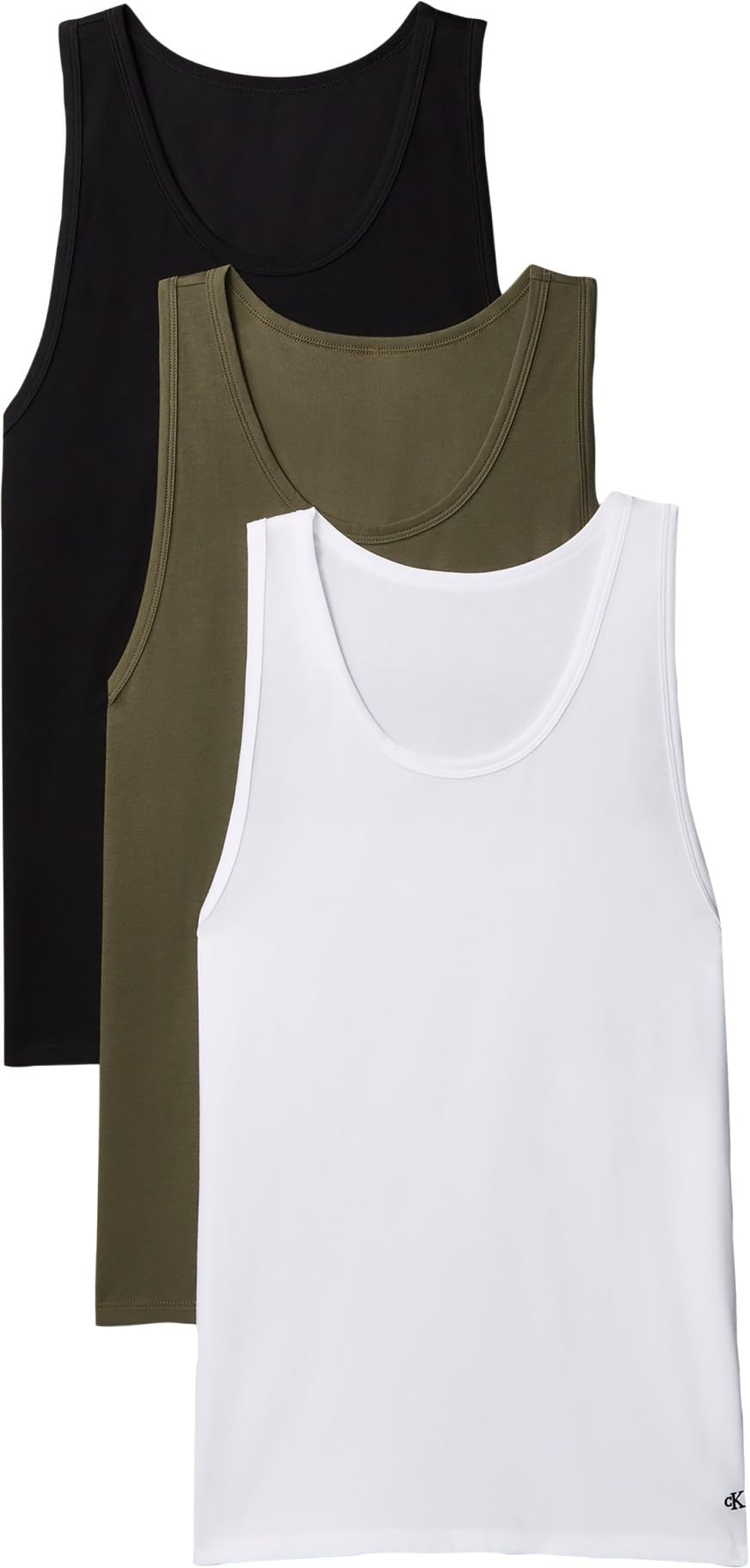 Calvin Klein Herren-Tank-Tops, Rundhalsausschnitt, 3er-Pack, Schwarz mit weißer Prägung, Weiß und Schwarz E, XXL