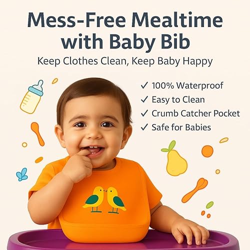 Image of Baby Bib for Feeding and Weaning Babies and Toddlers | Waterproof, Washable, Reusable | Adjustable Neckline with Buttons | Easy to Clean and Non-Messy Design
